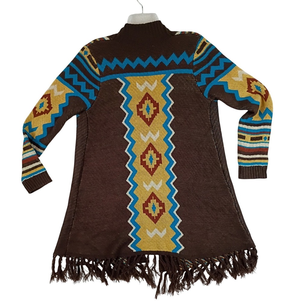 Magnolia Lane Southwestern Fringe Cardigan Women Small Brown Aztec Boho Sweater